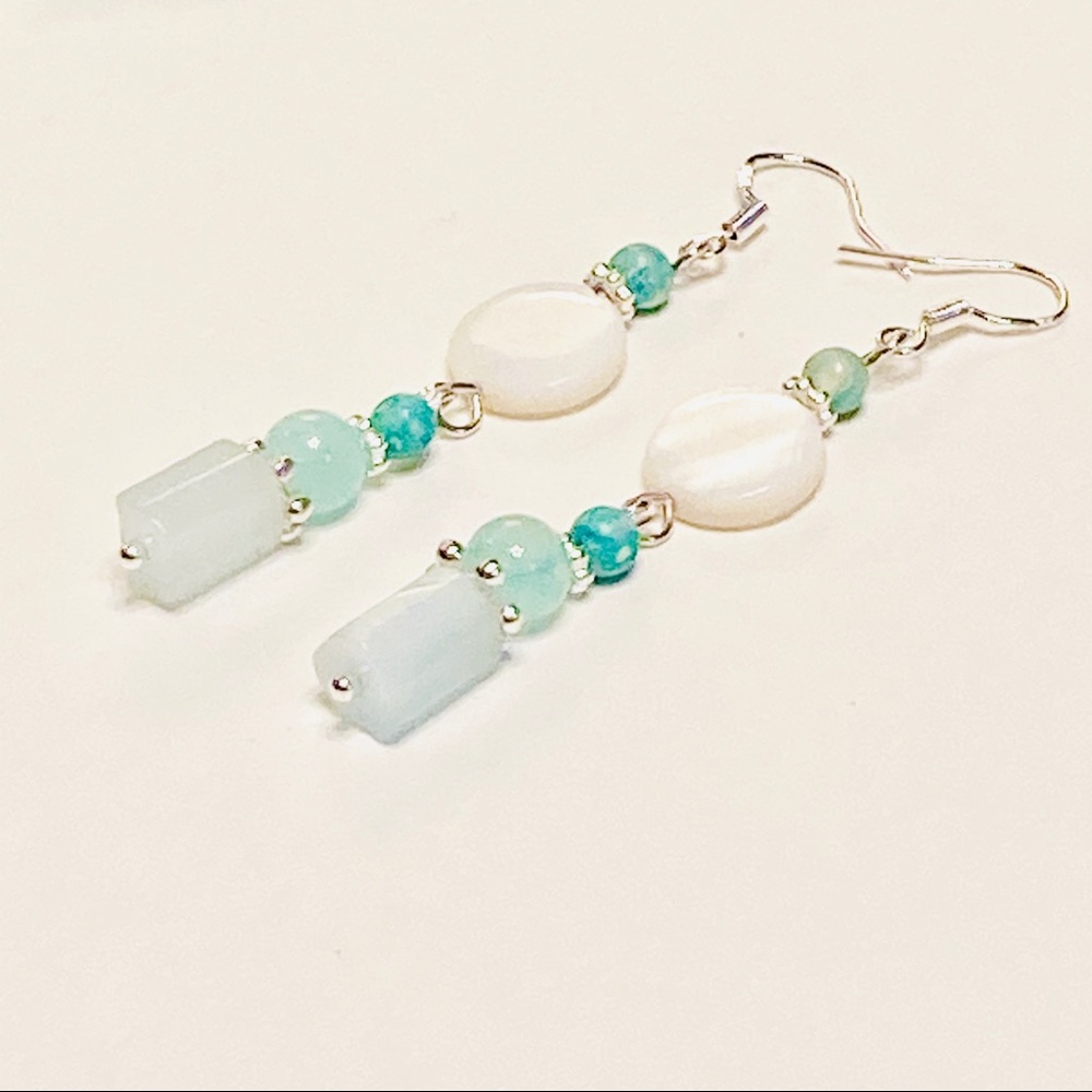 Stunning Aquamarine MOP Quartz & Jasper Earrings